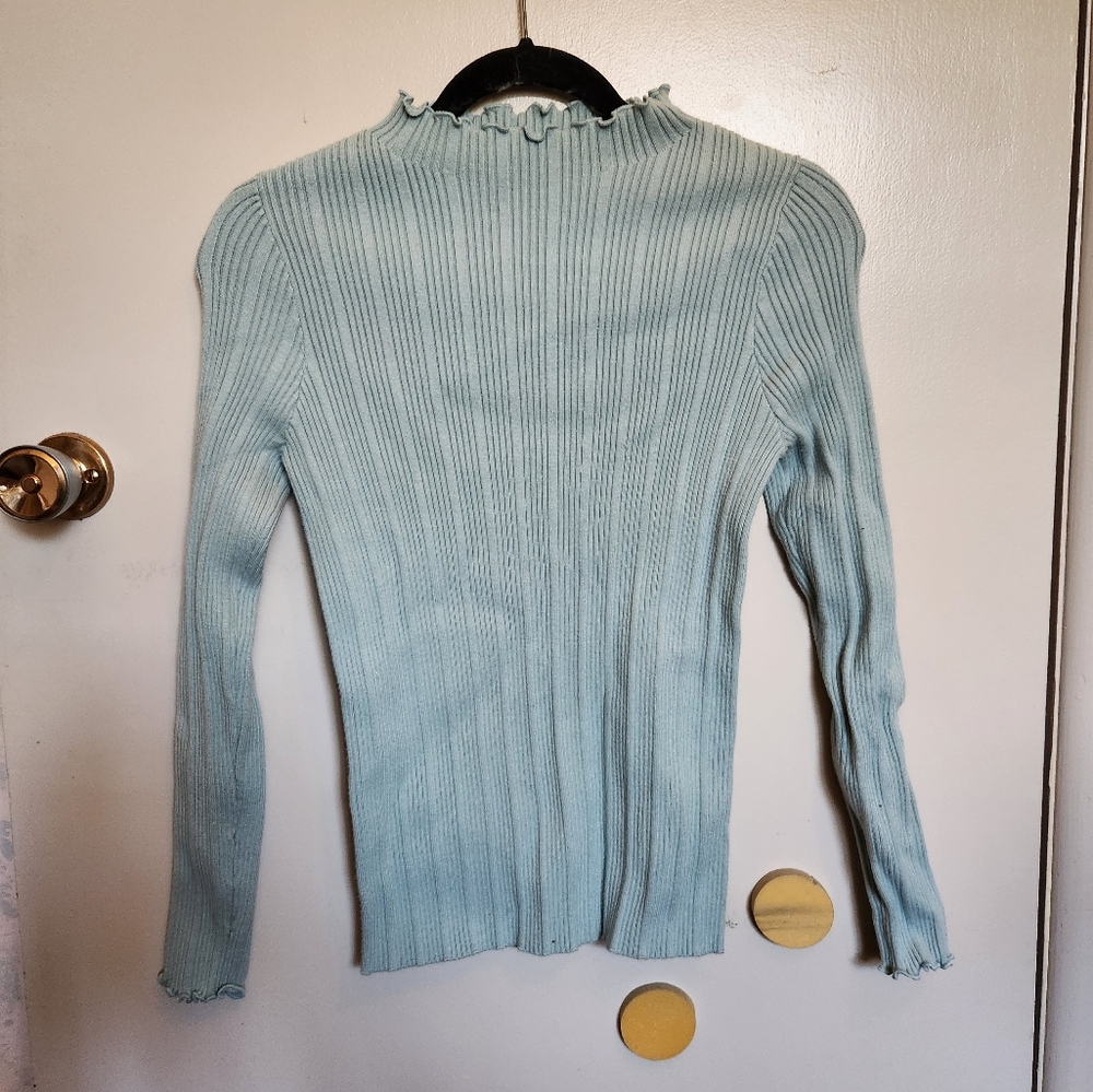 Fashion Union Baby Blue Lettuce Ribbed Long Sleeve
